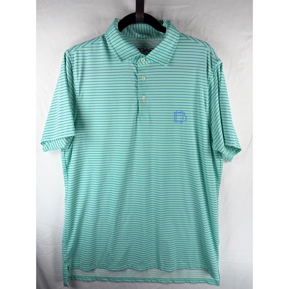 B. Draddy Sport Mens Mint Green Blue Striped Golf Polo Shirt Size M